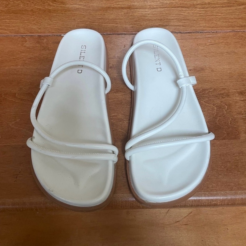 Silent D Slides White Minimalist Sandals with Thin Straps